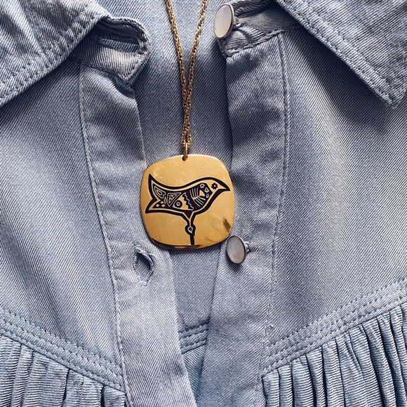 vintage modernist goldstone and enamel engraved from the 70s - Picture 1 of 8